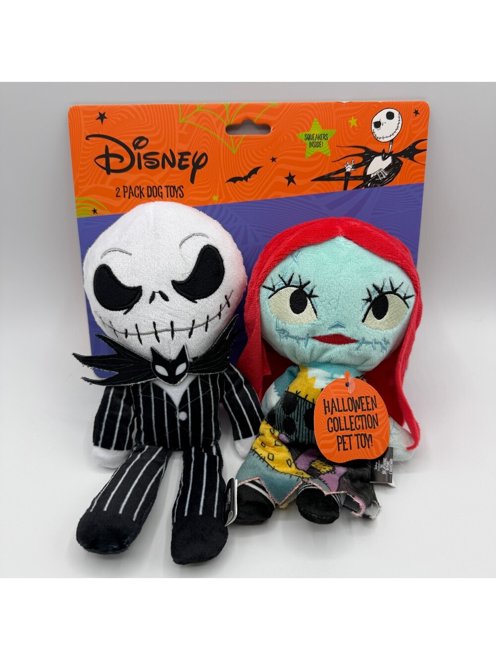 Disney Nightmare Before Christmas Jack & Sally 2 Pack Squeaker Dog Plush Pet Toy